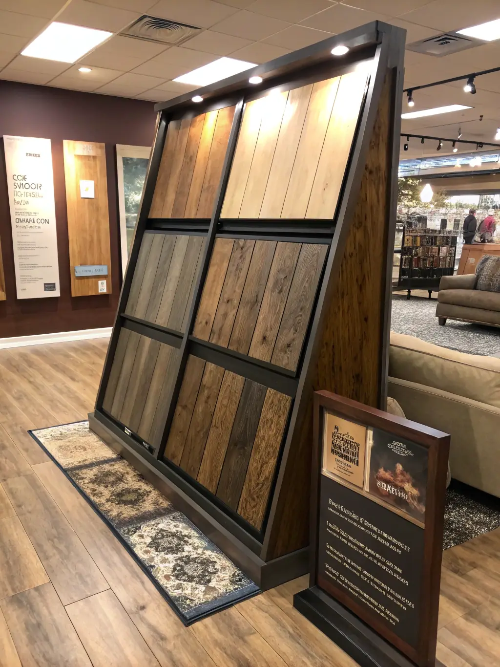 A close-up shot of luxury vinyl plank (LVP) flooring that mimics the look of wood or stone. The image should highlight the texture and realistic appearance of the LVP, showcasing its waterproof and scratch-resistant qualities.