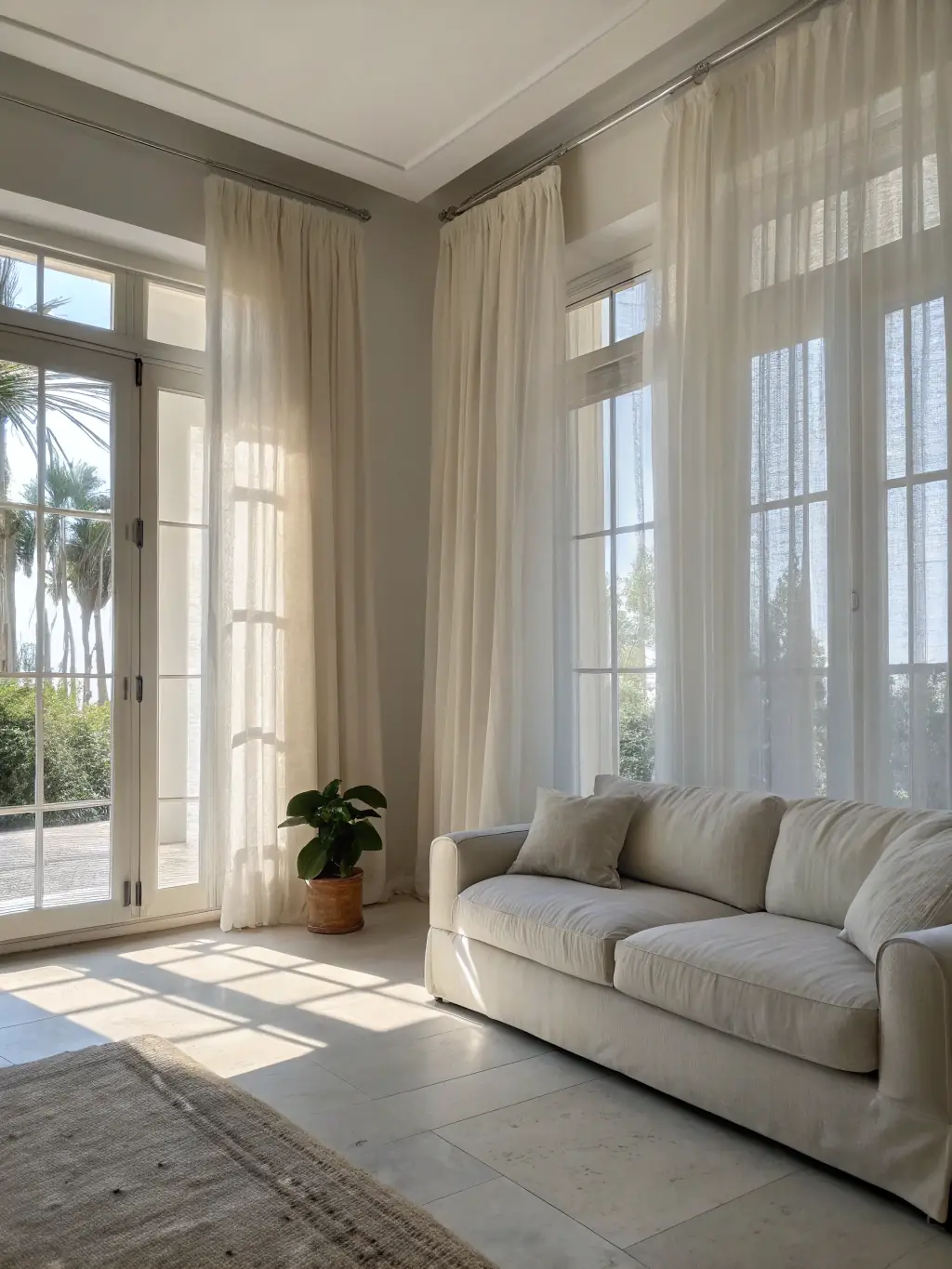 A high-resolution photo showcasing a freshly painted living room with modern furniture, highlighting the clean lines and vibrant colors achieved by professional painting.