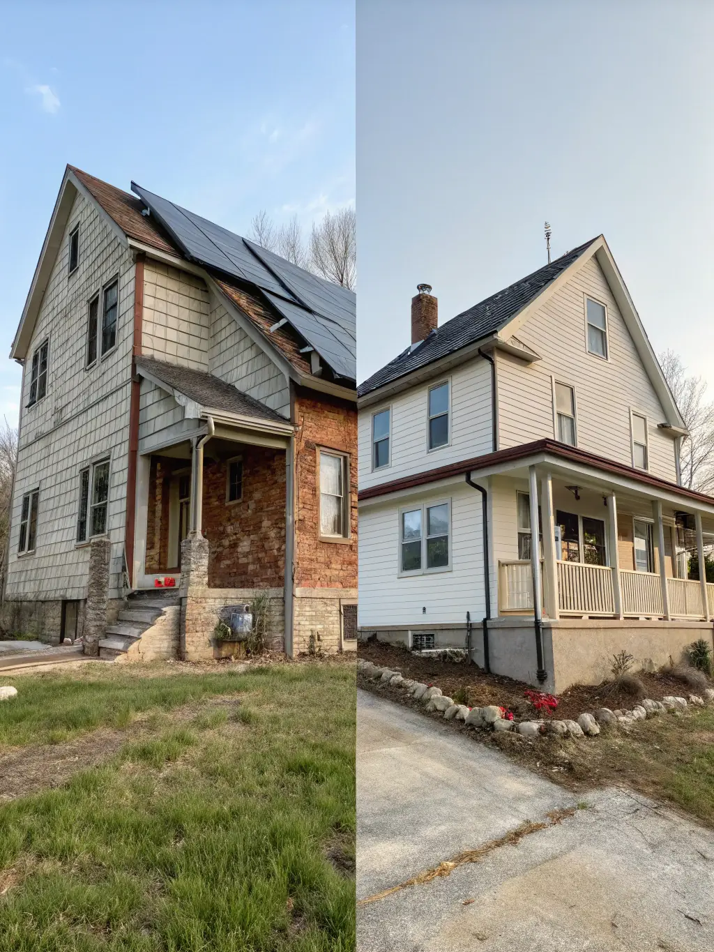 A photo of a home addition project before and after completion, highlighting the significant increase in property value.