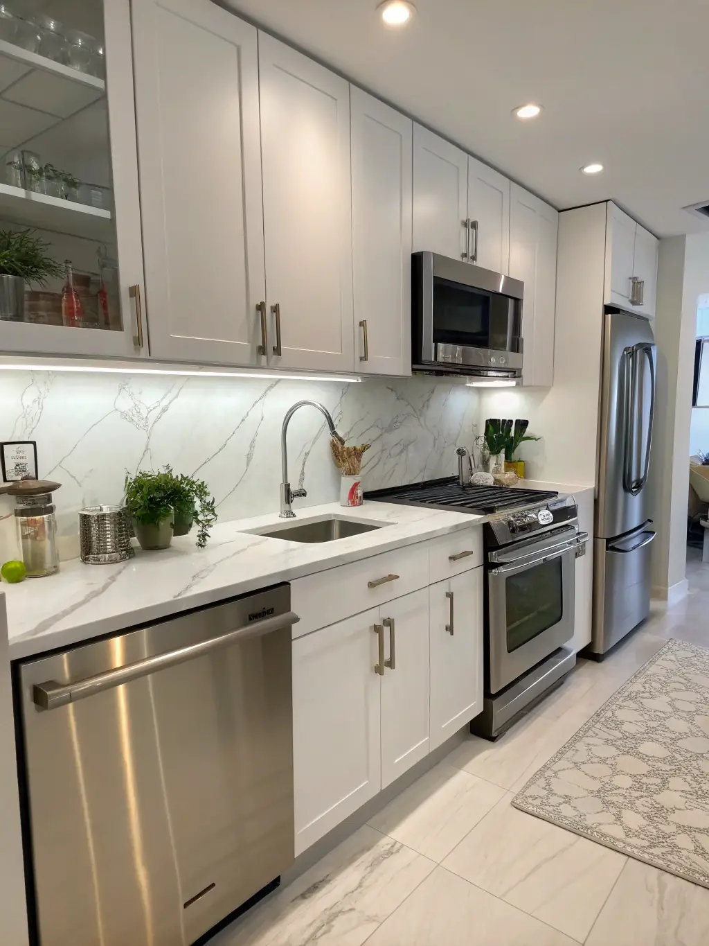 A high-contrast black and white image of a modern kitchen with minimalist cabinetry and sleek countertops, showcasing MP Renovations' design expertise.